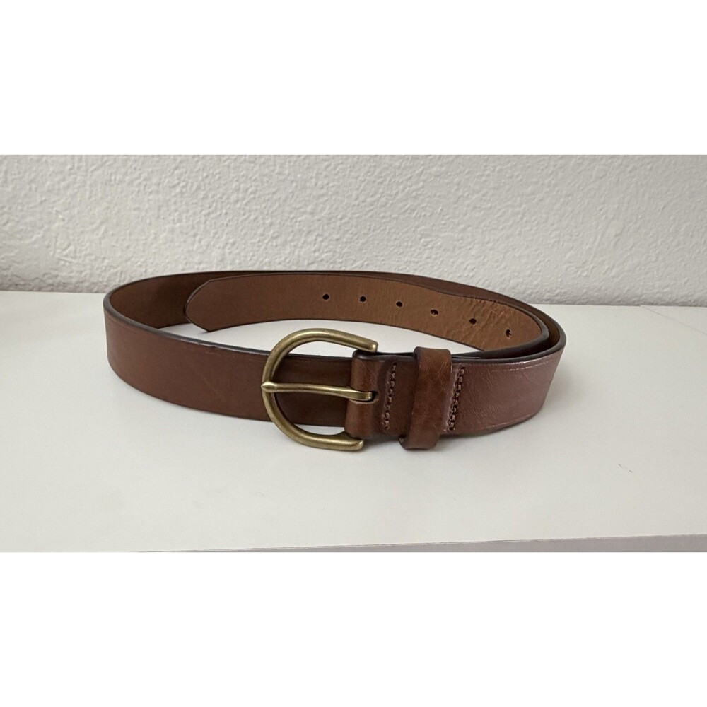 Madewell Women’s Brown Leather Belt Pecan Brass Buckle Small B3052 Adjustable - Picture 4 of 12